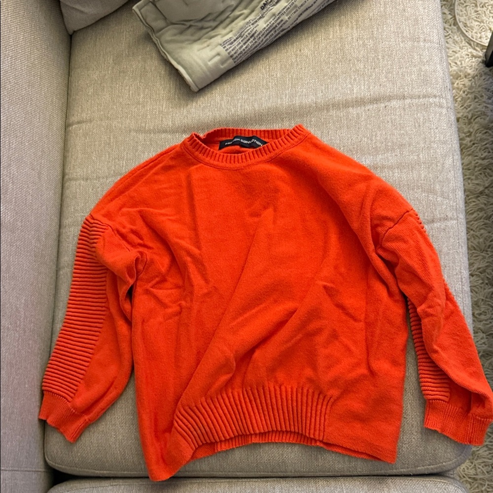 French Connection Orange Crewneck Ribbed-Sleeve Sweater